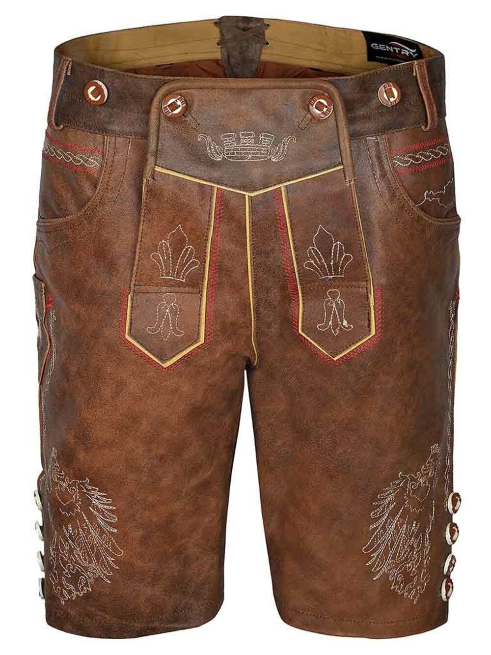 Men’s Bavarian Lederhosen Red Brown Leather Oktoberfest Traditional German Wear